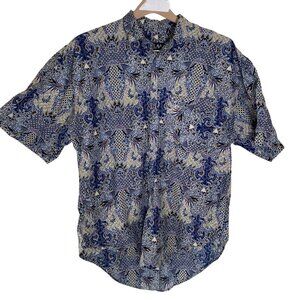 Java Lava Mens XL Short Sleeve Blue & Beige Paisley Button-Up Shirt Coastal Beec